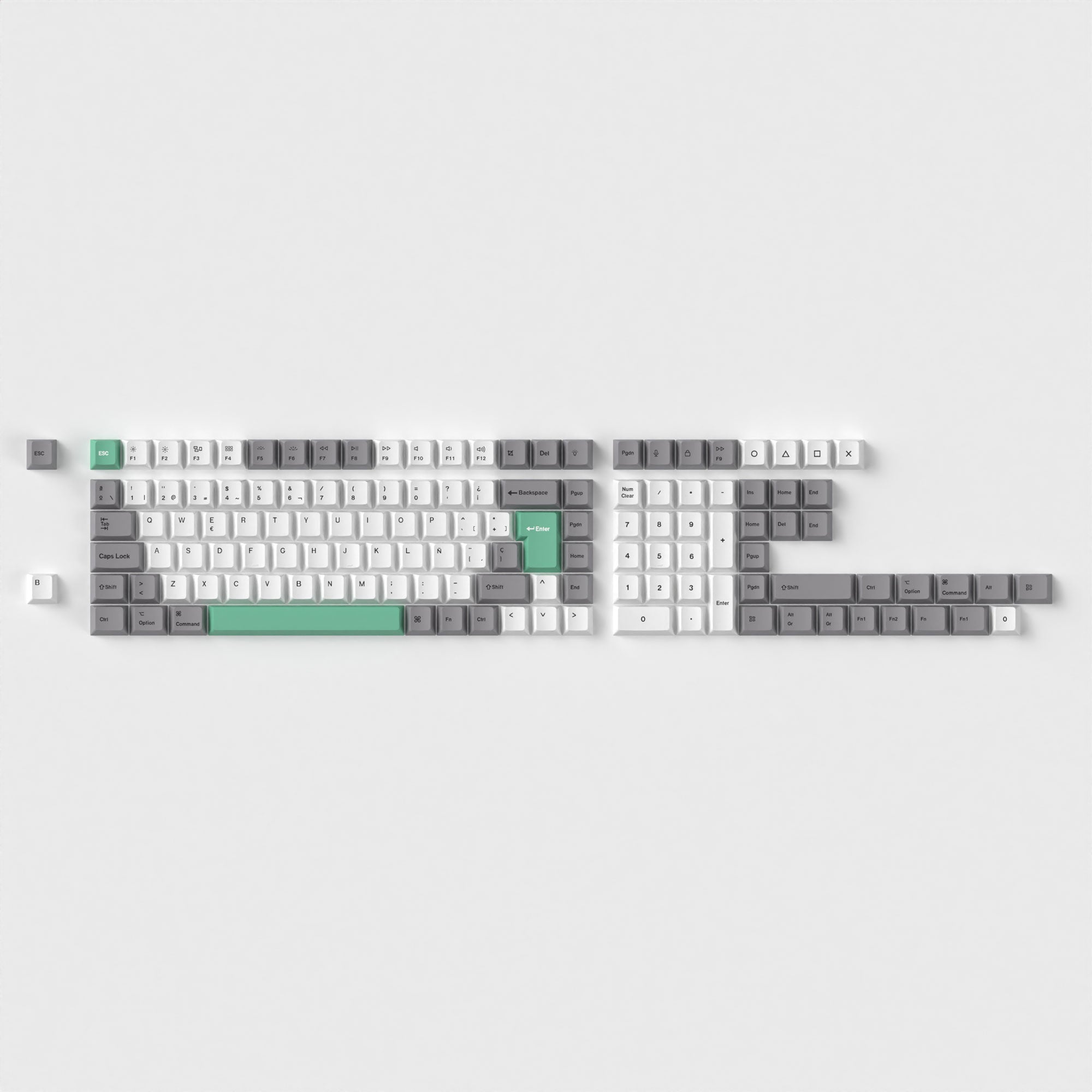 ISO Cherry Profile Dye-Sub PBT Full Set Keycap Set - Gray White Mint - Image 2