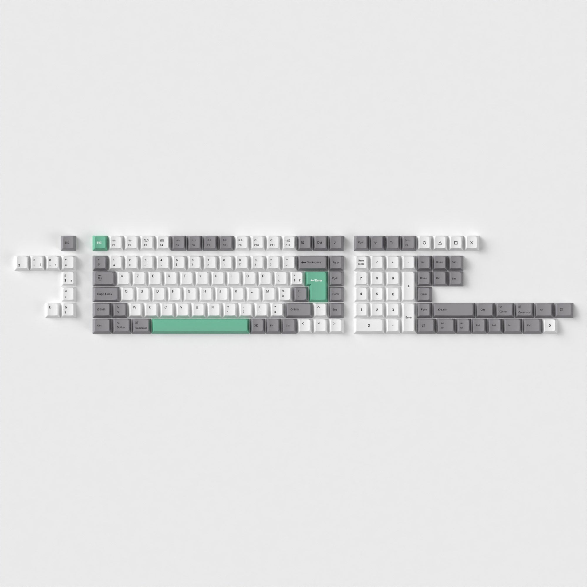 ISO Cherry Profile Dye-Sub PBT Full Set Keycap Set - Gray White Mint - Image 3