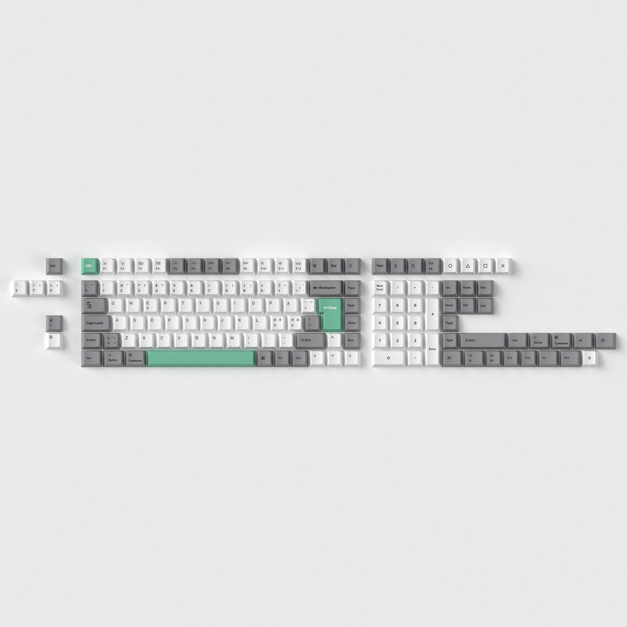 ISO Cherry Profile Dye-Sub PBT Full Set Keycap Set - Gray White Mint - Image 4