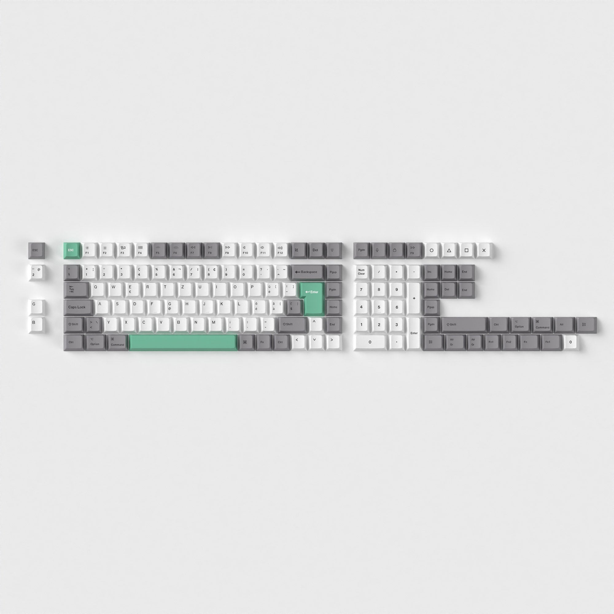 ISO Cherry Profile Dye-Sub PBT Full Set Keycap Set - Gray White Mint - Image 5
