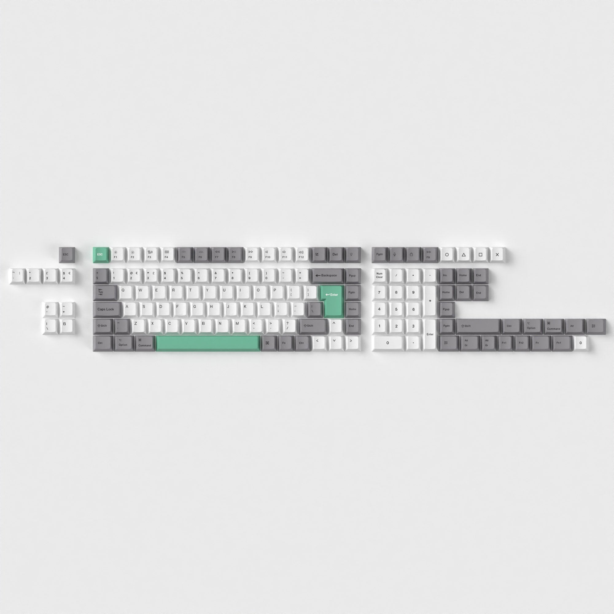 ISO Cherry Profile Dye-Sub PBT Full Set Keycap Set - Gray White Mint - Image 6