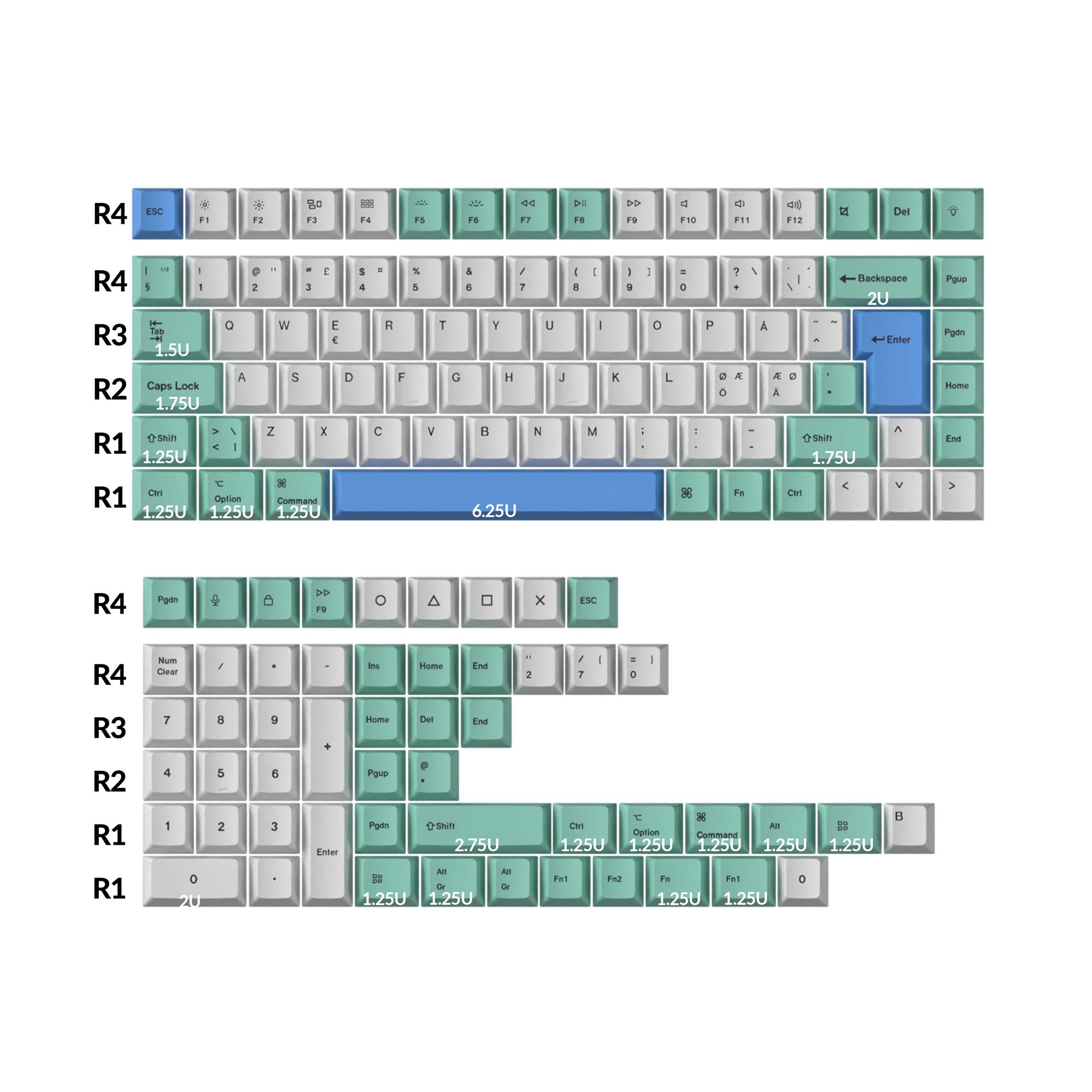 ISO Cherry Profile Dye-Sub PBT Full Set Keycap Set - Iceberg - Image 2