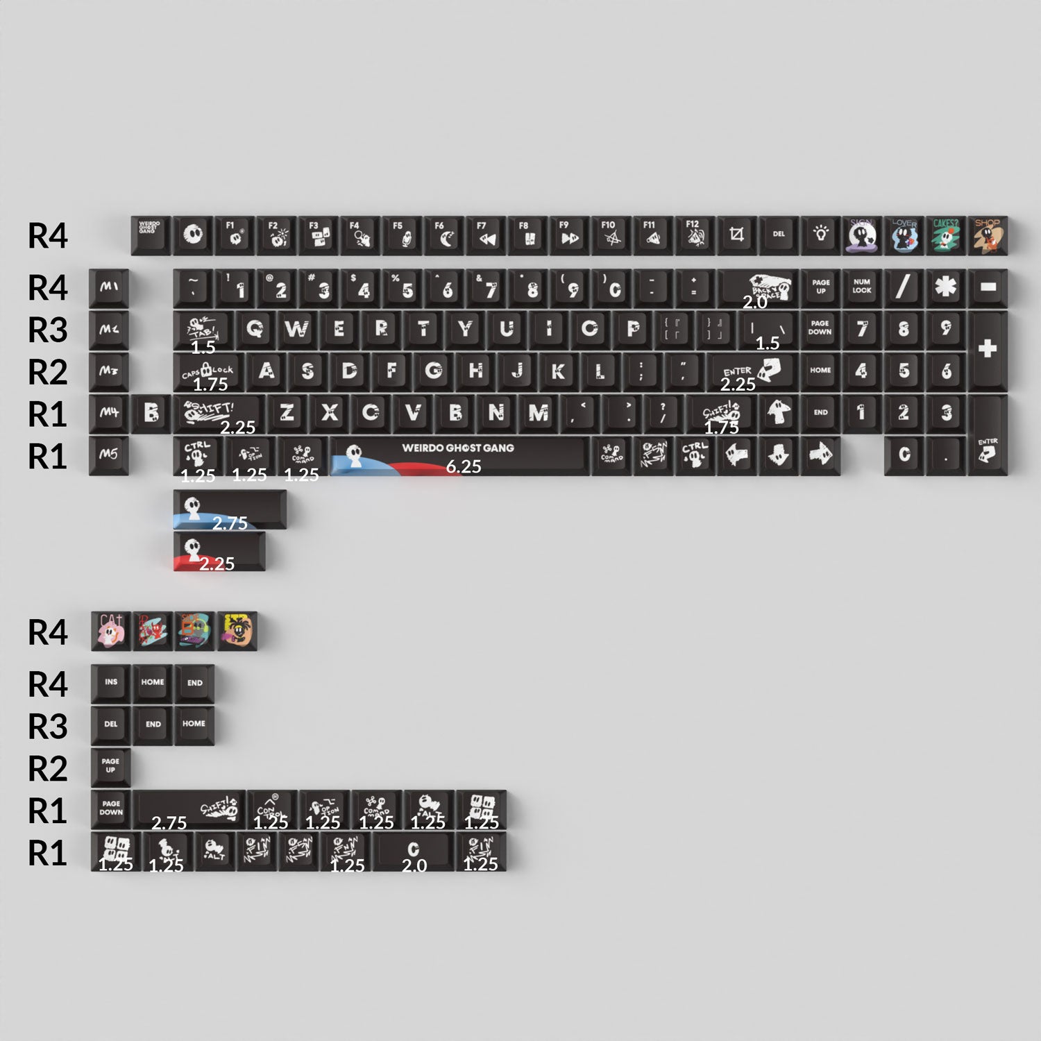 Weirdo Ghost Gang - Cherry Profile Dye-Sub PBT Full Keycap Set - Image 2