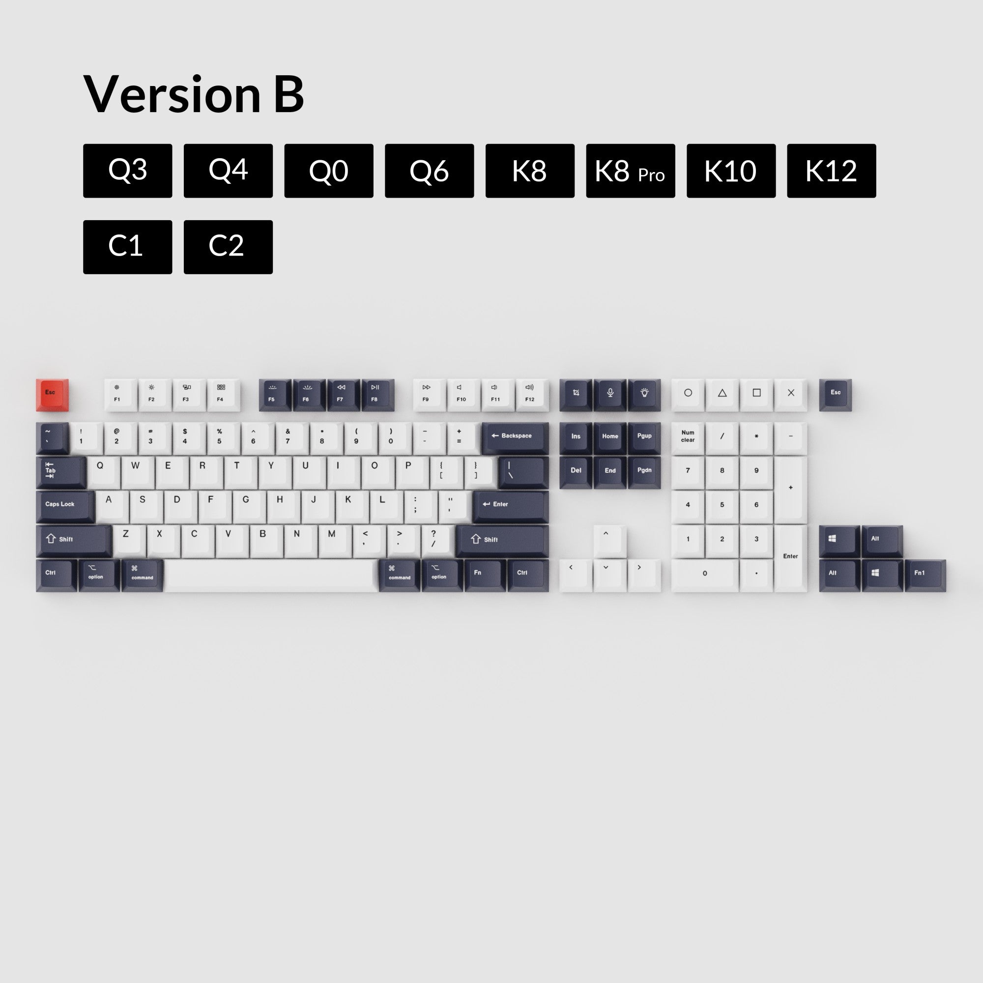 OEM Dye-Sub PBT Keycap Set - Bluish Black White - Image 2